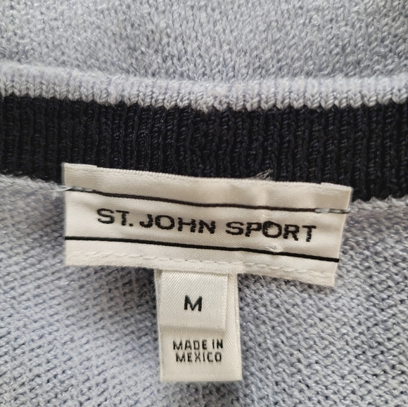 St John Sport Santana Wool Blend Cardigan Size Medium Contrast Trim Blue - Picture 11 of 14